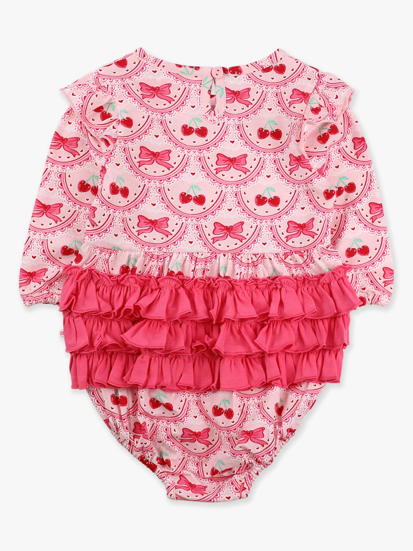 Romper Love You Cherry Much Knit Long Sleeve Flutter Bubble Baby Girls