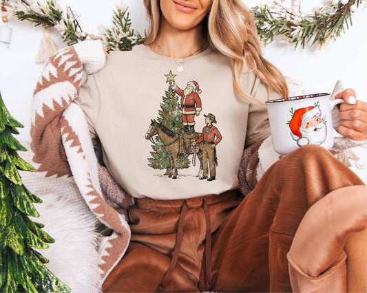 santa and cowboy tee
