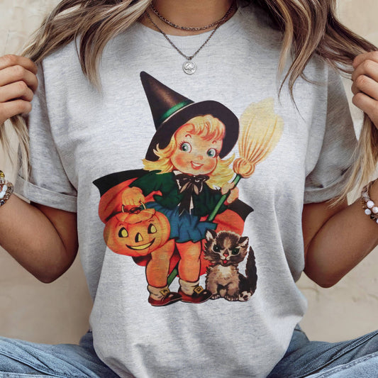grey tee with witch 