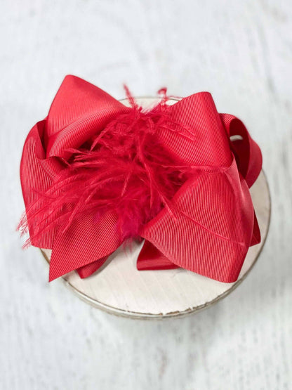 Hair Bow Solid Feather Puff Looped Knot - Alligator Clip - 5.5"