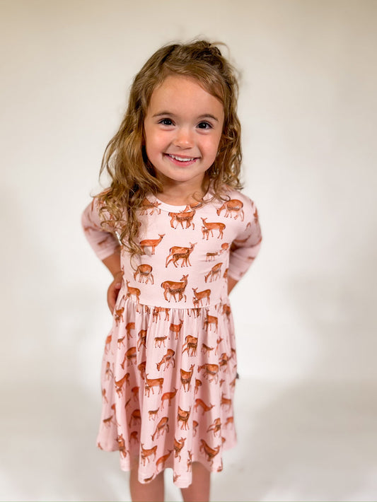 pink deer 3/4 length sleeve dress