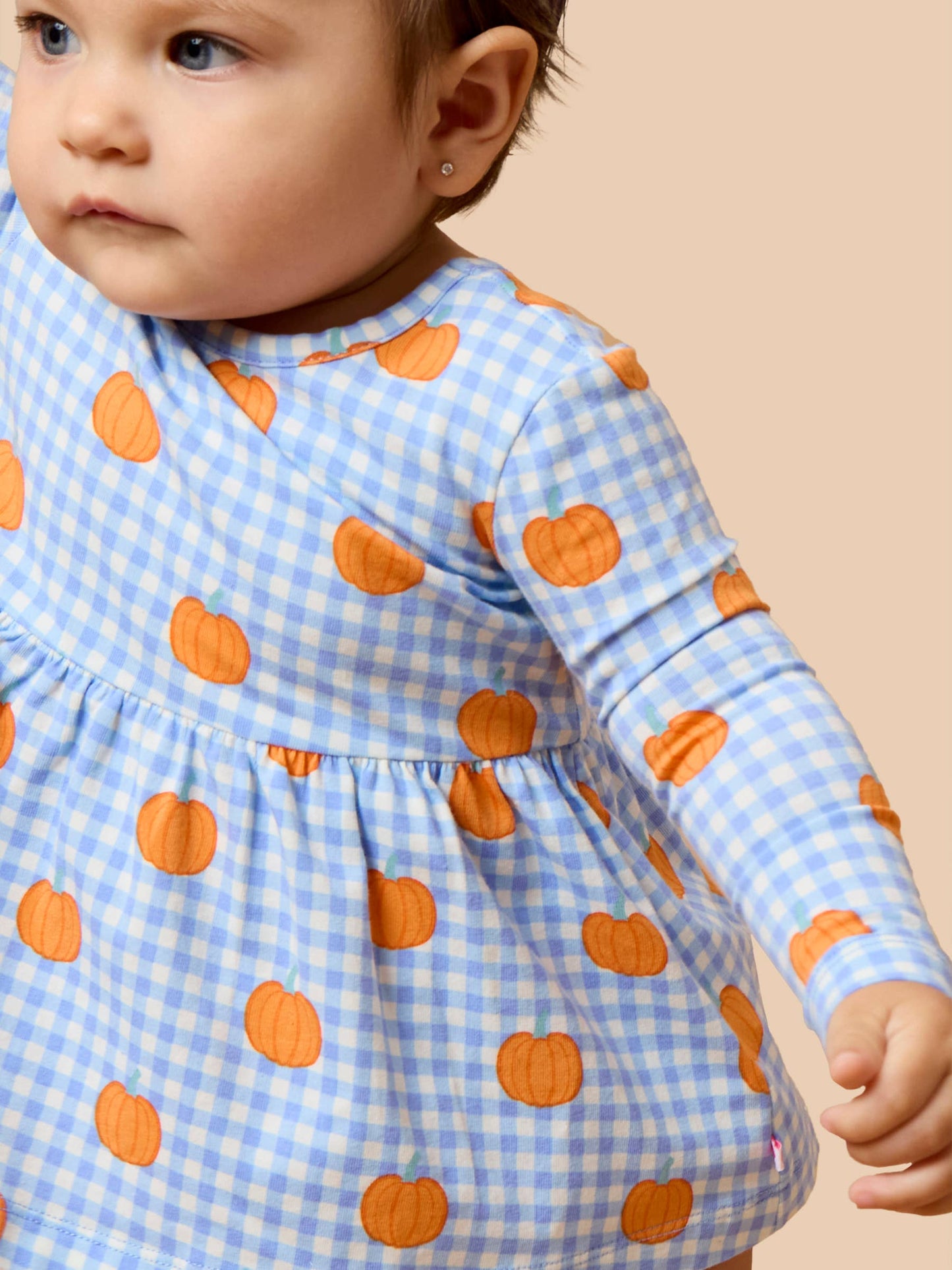 Top Bloomer Set Baby Pumpkin Patch Gingham Knit Long Sleeve Twirl Top & Ruffle Bloomer Girls