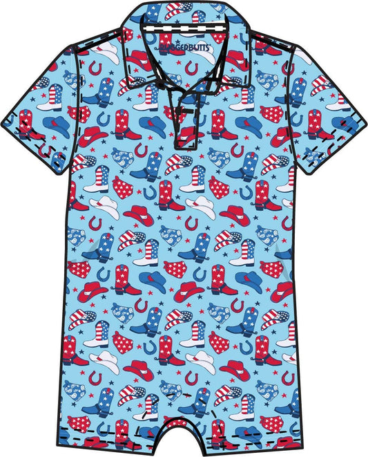 Polo Romper Blue Stars & Spurs Performance Baby Boys