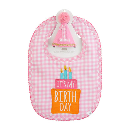 GINGHAM CAKE SMASHER BIB SET BIRTHDAY