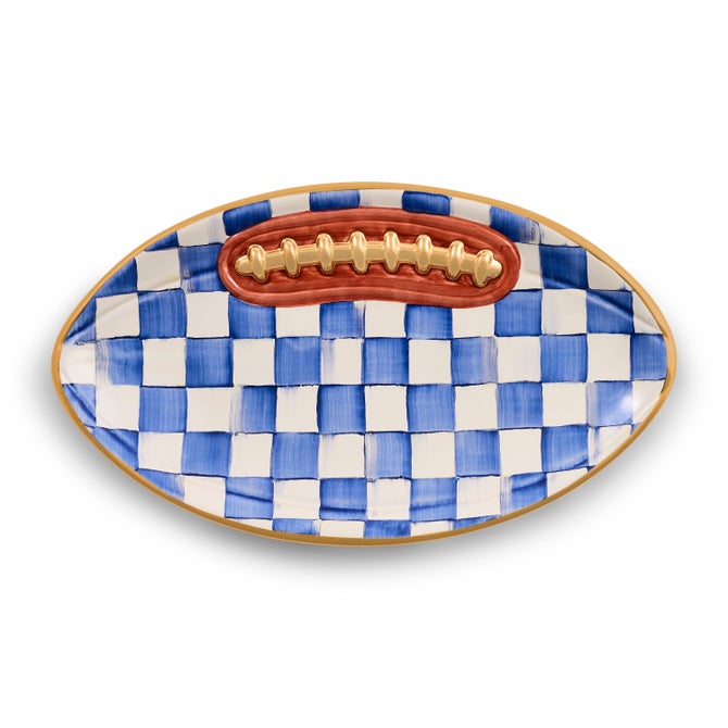 Mackenzie Childs Football Platter Royal Check Ceramic