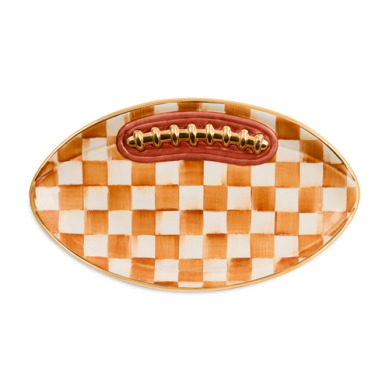 Mackenzie Childs Football Platter Ginger Check Ceramic