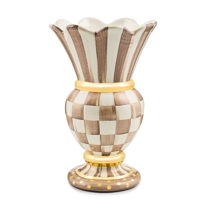 Mackenzie-Childs Vase Great MOCHA CHECK Ceramic