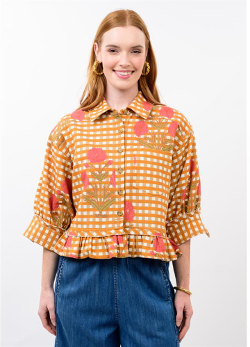 IVY JANE SHACKET RUFFLE PEPLUM GOLD
