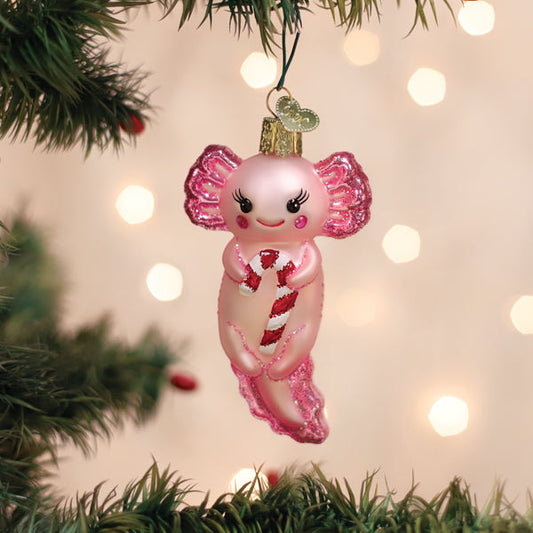 Ornament Axolotl With Candy Cane