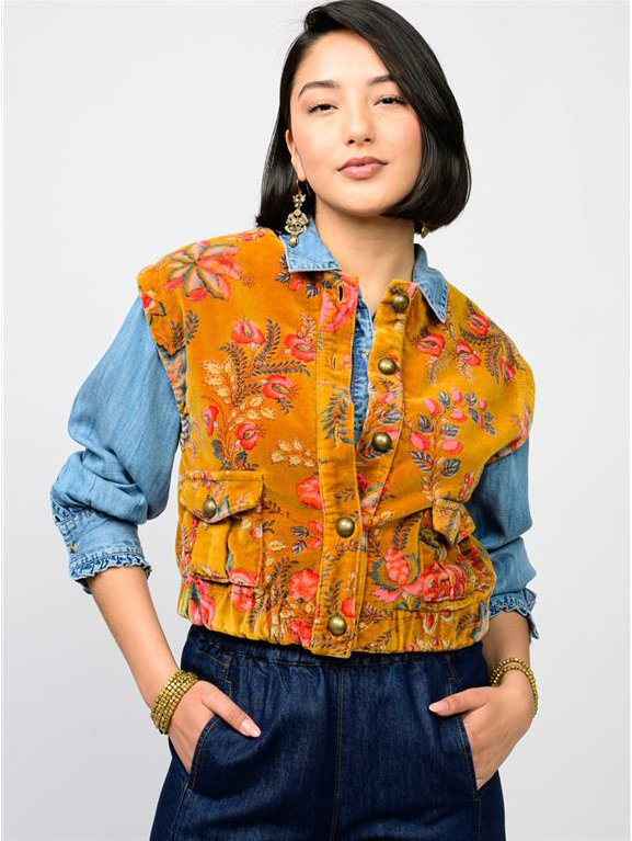 Vest Velveteen Embroidered