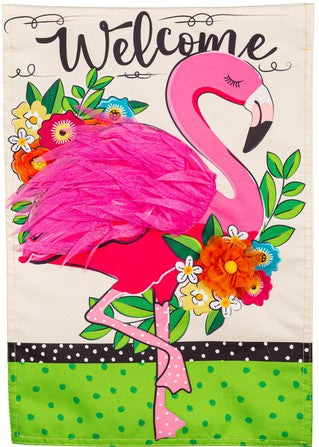 Flag Floral Flamingo Welcome Linen Garden 12.5X18