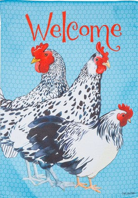 Chickens Welcome Suede Garden Flag 12.5X18