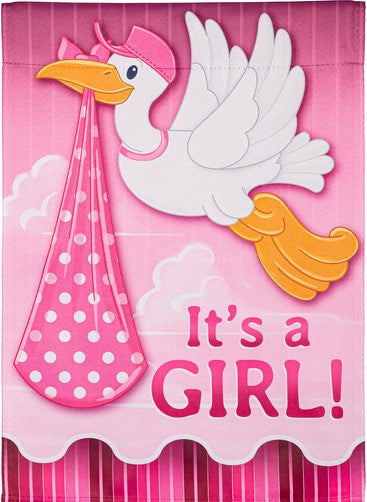 Flag Stork with Special Delivery Suede Garden 12.5x18 (Boy & Girl Flag)