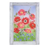 Flag  Poppys & Hummingbirds Burlap Garden