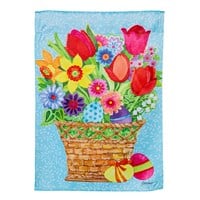 Flag Spring Flowers Basket Suede Garden