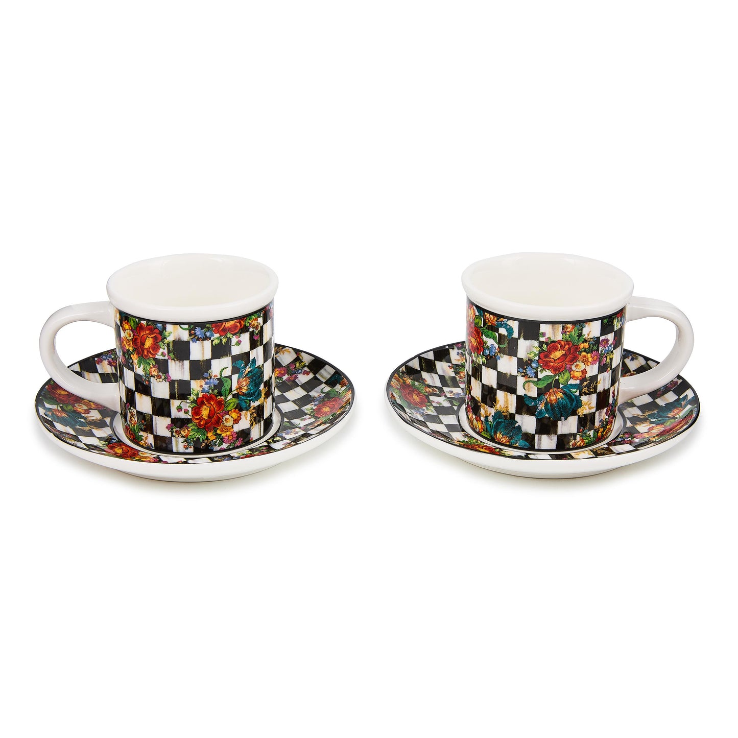 espresso cup with flowers and black and white check 