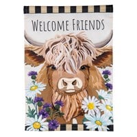 Flag Highland Cow Welcome Friends Applique
