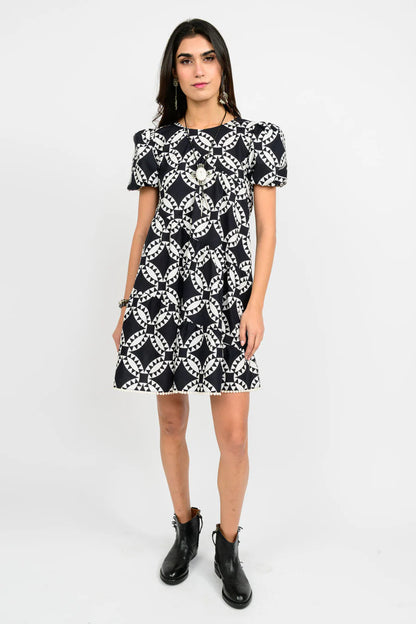 black and white pattern dress with pockets