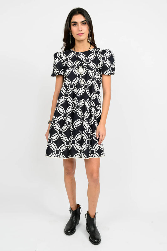 black and white pattern dress with pockets