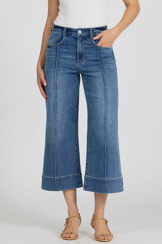 wide leg denim with front seam 