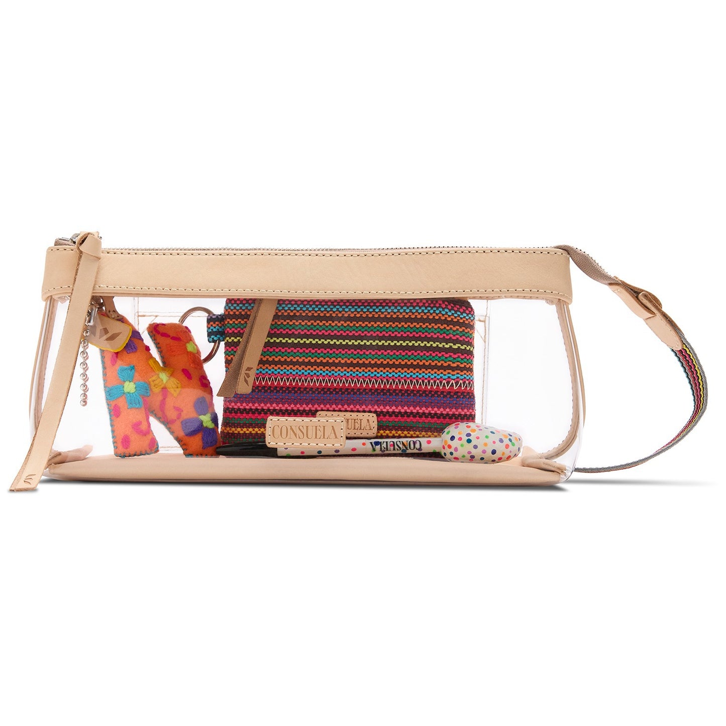 clear bag with leather trim 