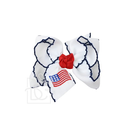 Hair Bow PATRIOTIC EMBROIDERED CROCHET EDGE BOW