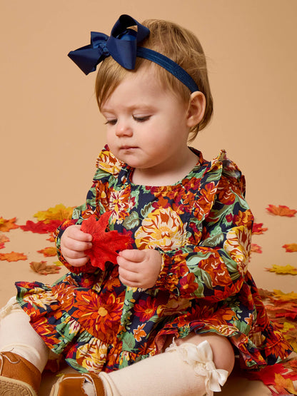 Top Bloomer Set Baby Autumn Blooms Woven Long Sleeve Waterfall Bow Swing Top & Ruffle Bloomer Girls