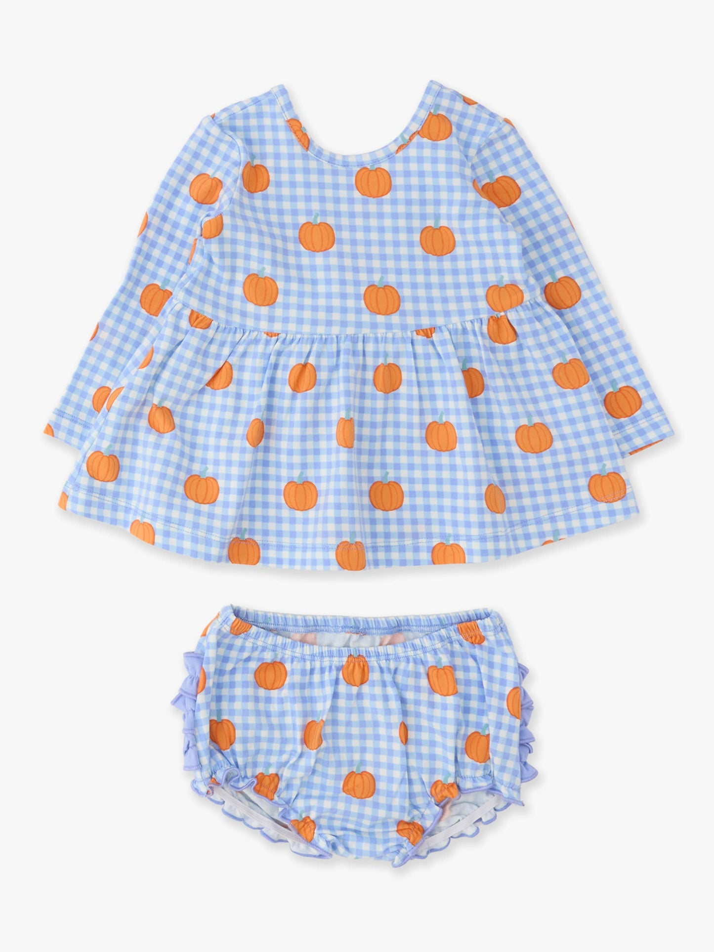 Top Bloomer Set Baby Pumpkin Patch Gingham Knit Long Sleeve Twirl Top & Ruffle Bloomer Girls