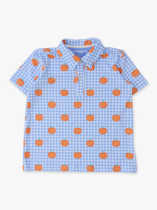 Polo Top Pumpkin Patch Gingham Knit Short Sleeve Performance Boys