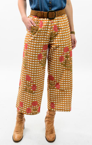 Ivy Jane PANT BARREL Floral Check GOLD