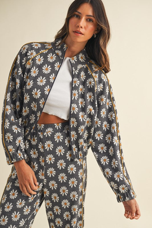 SET DAISY JACQUARD KNIT JACKET AND WIDE LEG PANTS