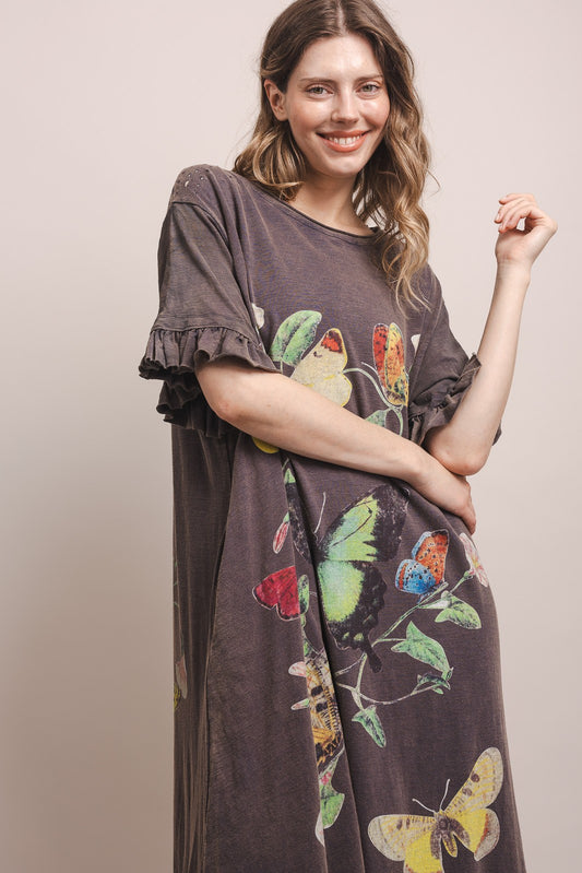 Dress Butterfly Print Short Sleeve Tee Shirt