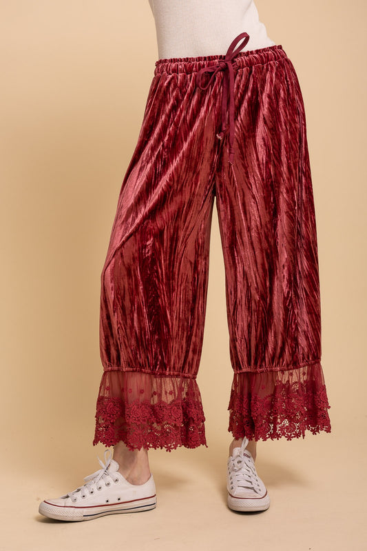 Pants Crinkled Velvet Lace Ruffle Bloomer