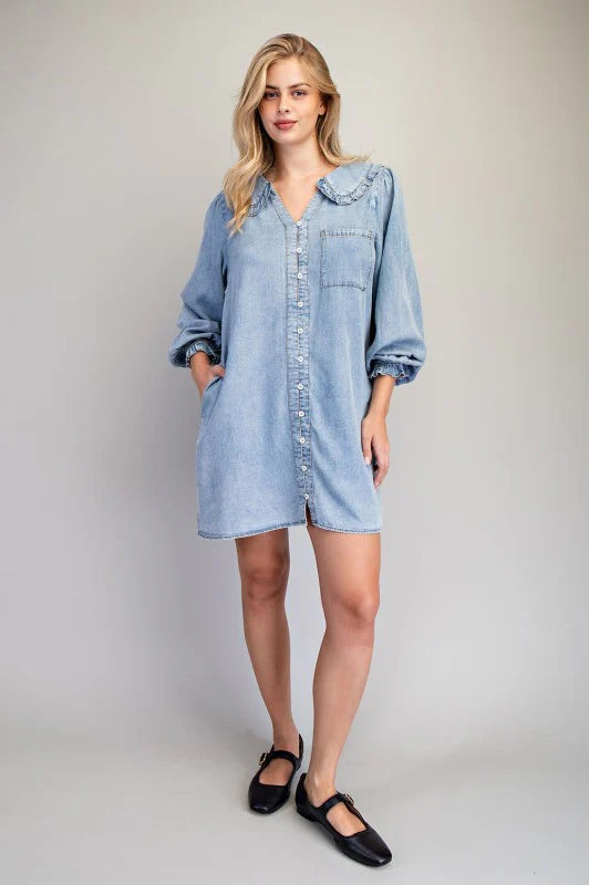 MINI DRESS SNOW WASHED V NECK