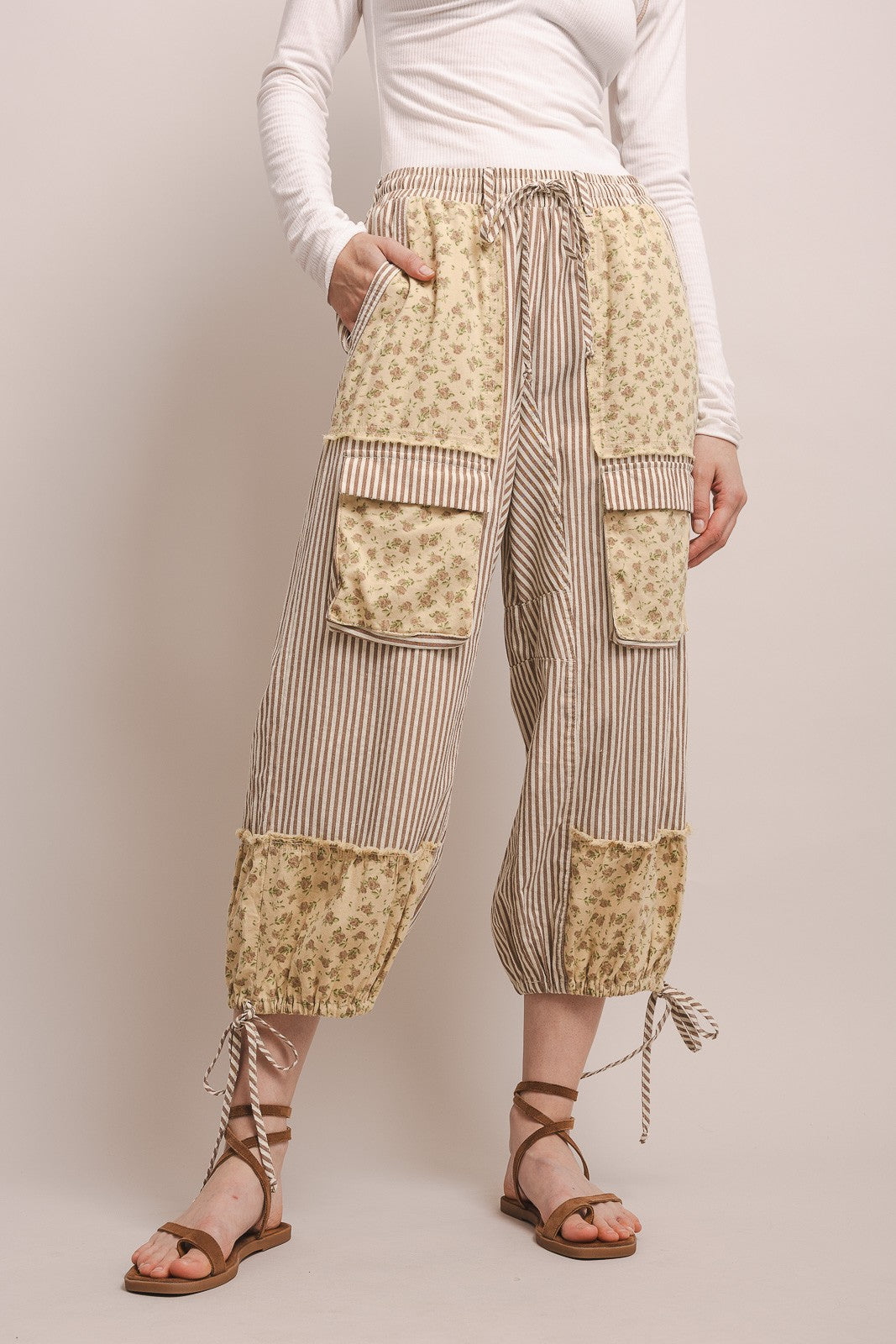 Pants Stripe And Floral Cargo Jogger