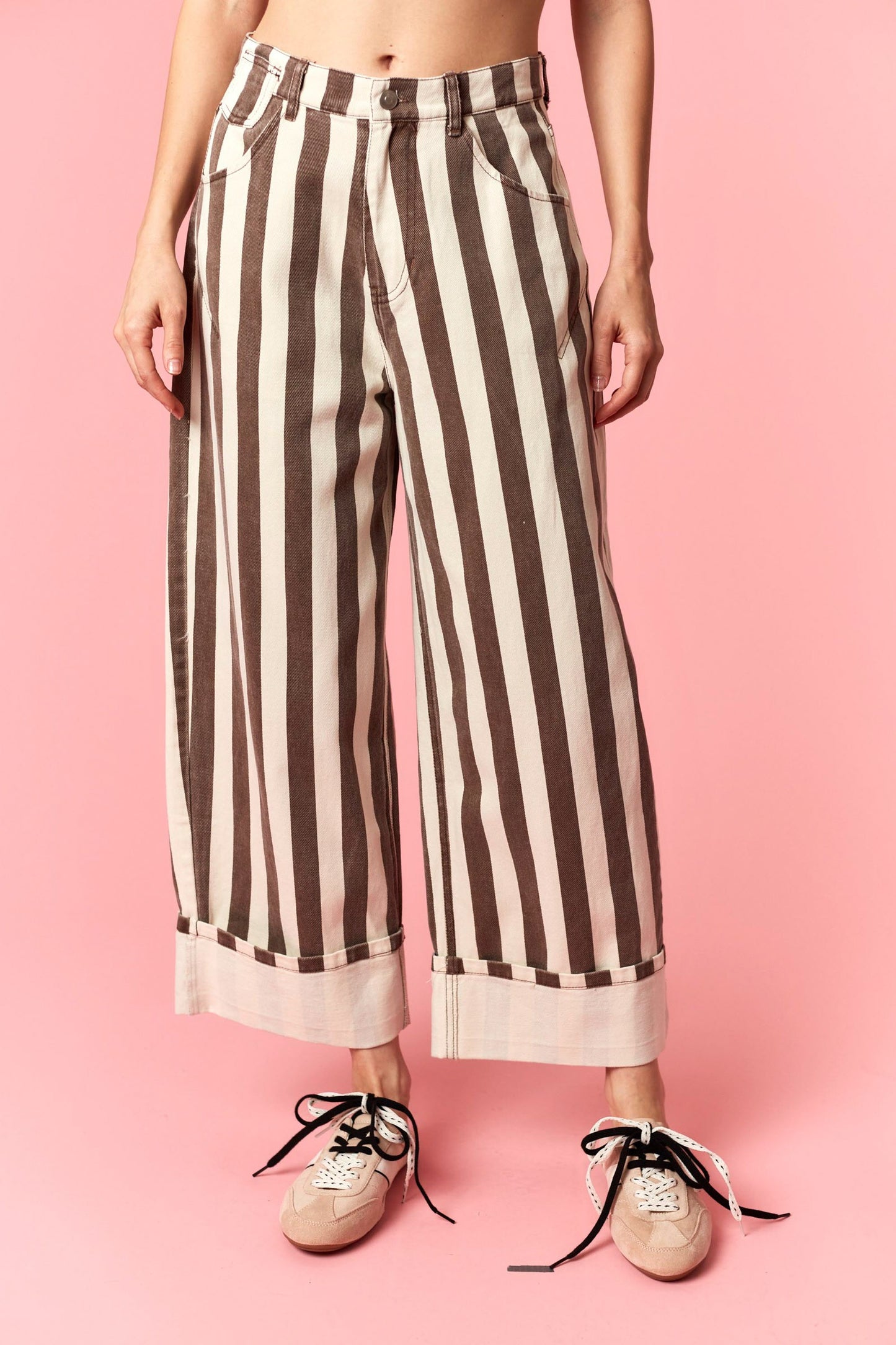Pants Stripe Rolled Up Barrel Printed Jeans