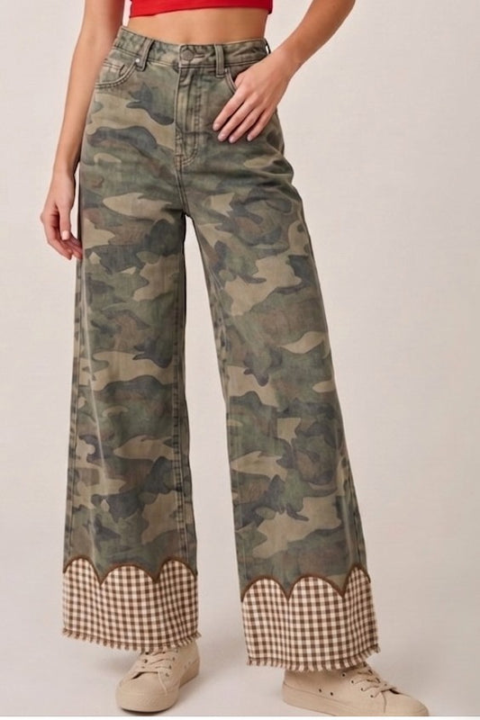 Pant Scallop Heritage Contrast Cuff Wide Leg Washed