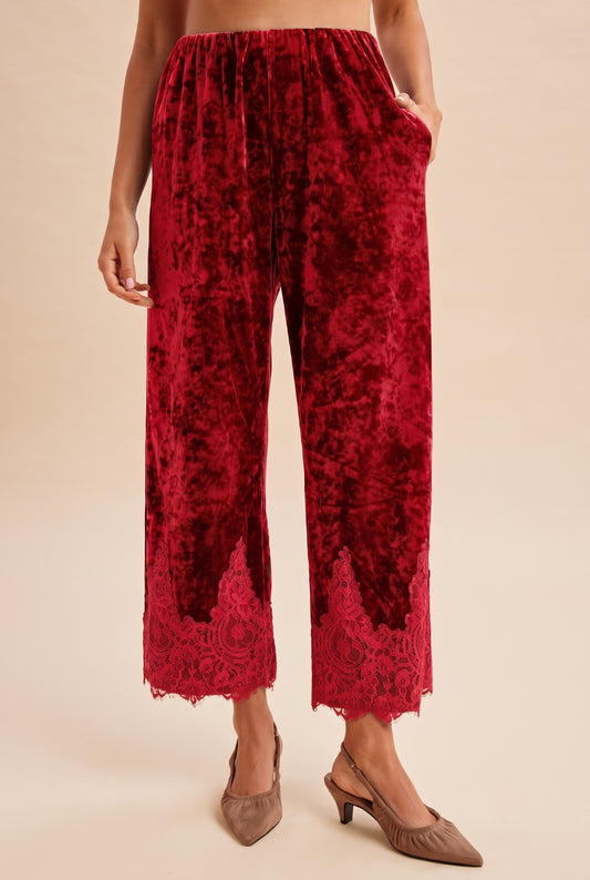 PANTS Christmas Lace Trimmed Velvet Red