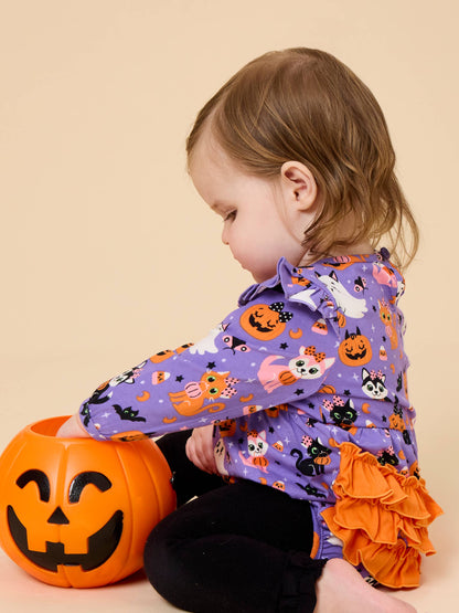 Romper Baby Boo-tiful Kittens Knit Long Sleeve Flutter Bubble Girls