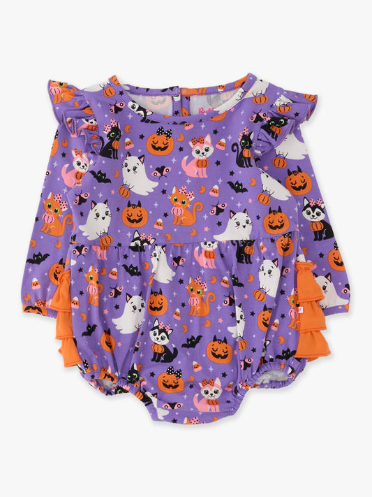 Romper Baby Boo-tiful Kittens Knit Long Sleeve Flutter Bubble Girls