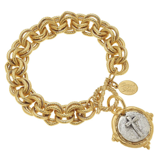 Bracelet Intaglio Cross Gold & Silver Italian