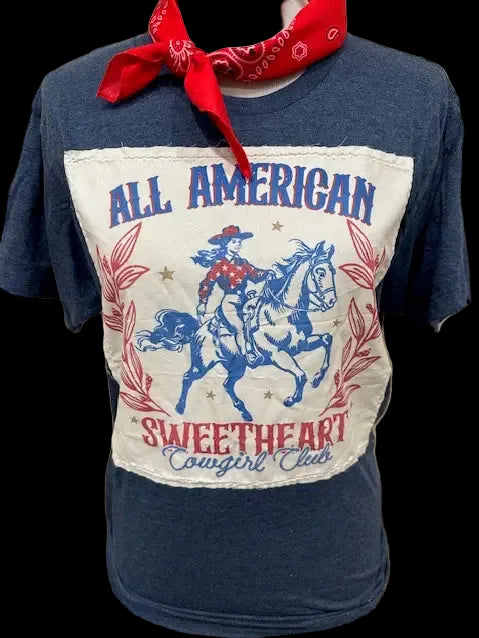 Tee All American Sweetheart Cream Patch Hthr Navy Crew