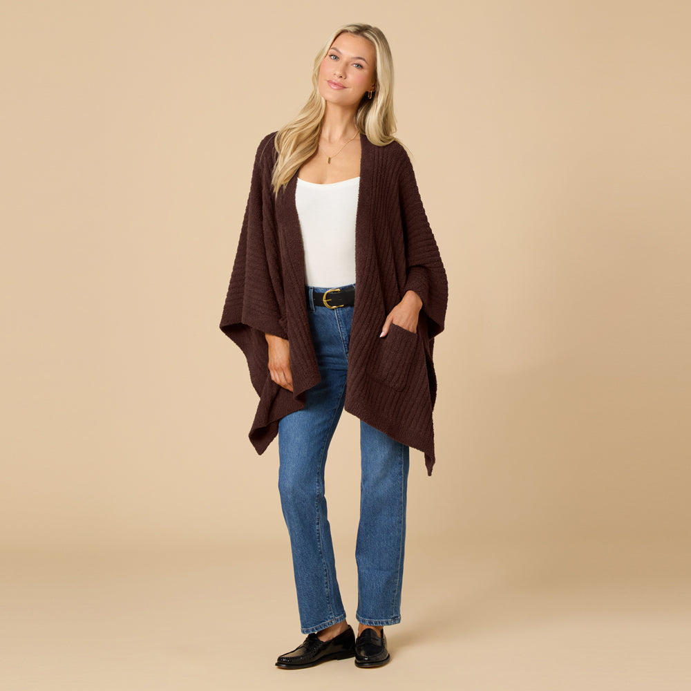 Shawl Solid Rib Marshmallow Espresso