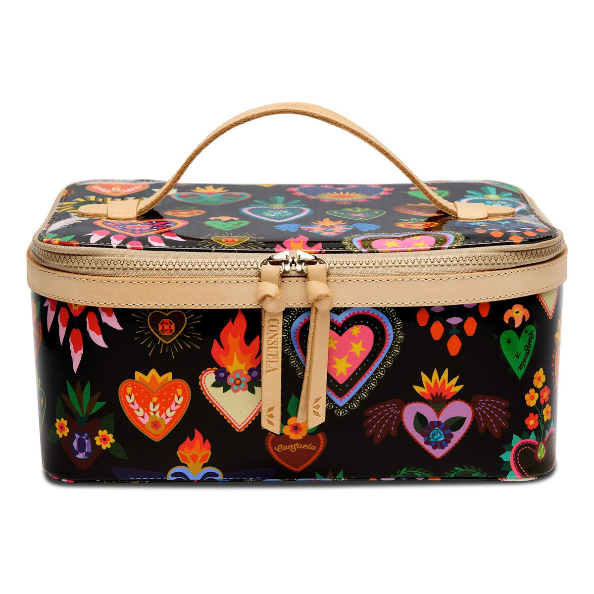 black train case with hearts