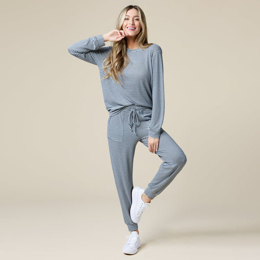 Lounge Set Dream Jersey Crew Neck Midnight Stripe