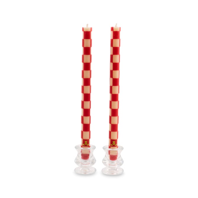 Mackenzie Childs Dinner Candles Cherry Check Set of 2