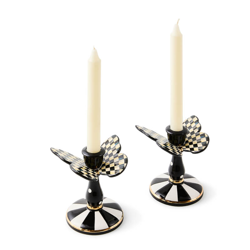 Mackenzie-Childs CANDLESTICK BUTTERFLY CHECK TALL