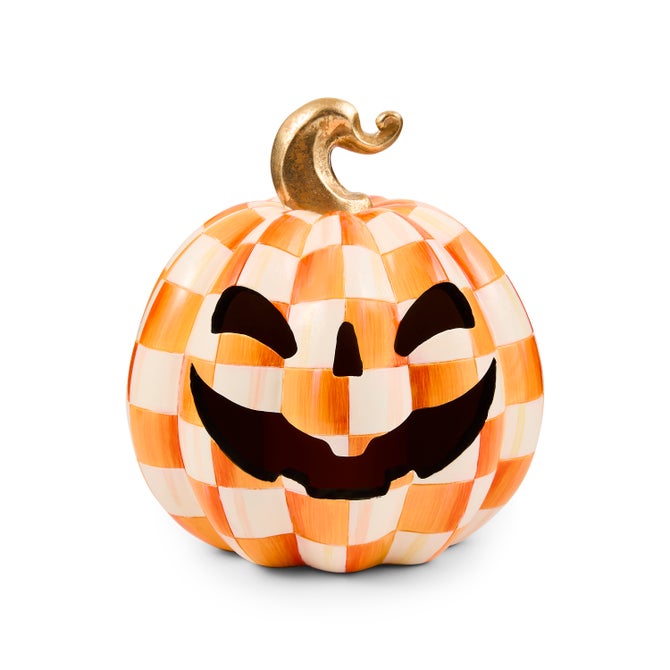 Mackenzie-Childs Pumpkin Orange Check Jack O'Lantern Illuminated Small