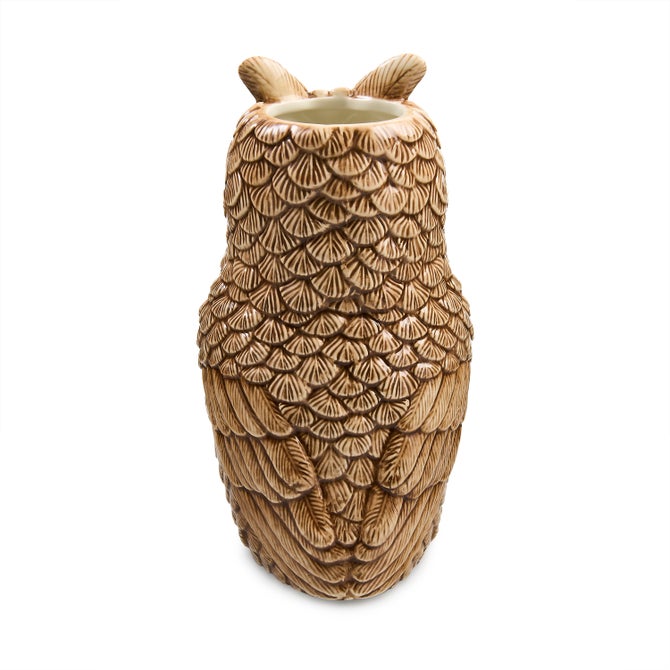 Mackenzie-Childs Vase Owl Mocha Check Ceramic