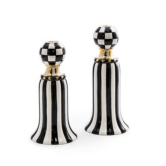 MARQUEE CANDLE HOLDER CERAMIC BLACK & WHITE LG 8.5"
